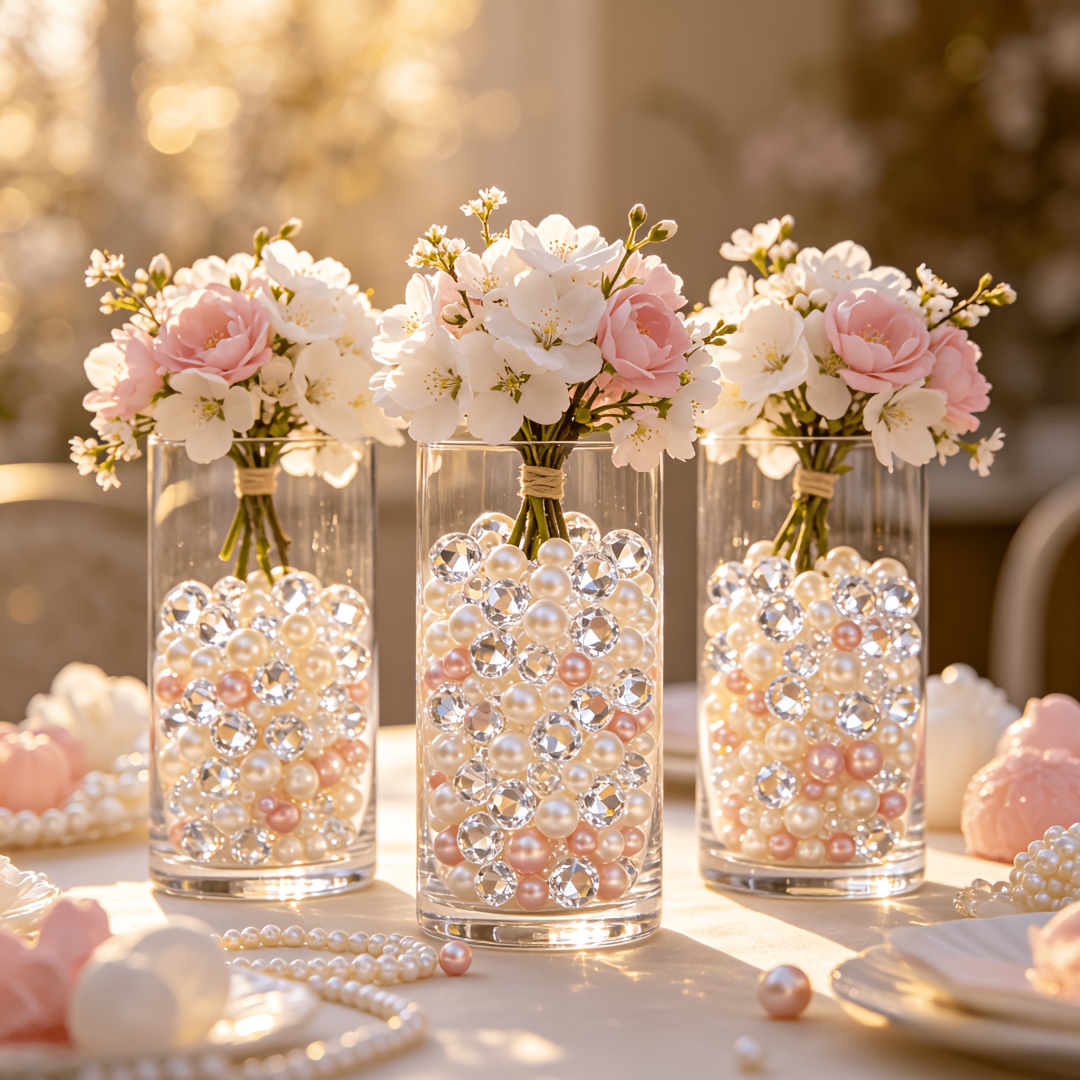 TEMU 1035 pièces de perles de roses scintillantes et de de table en diamant acrylique à disperser - Remplissage de vase, centre de table de mariage,