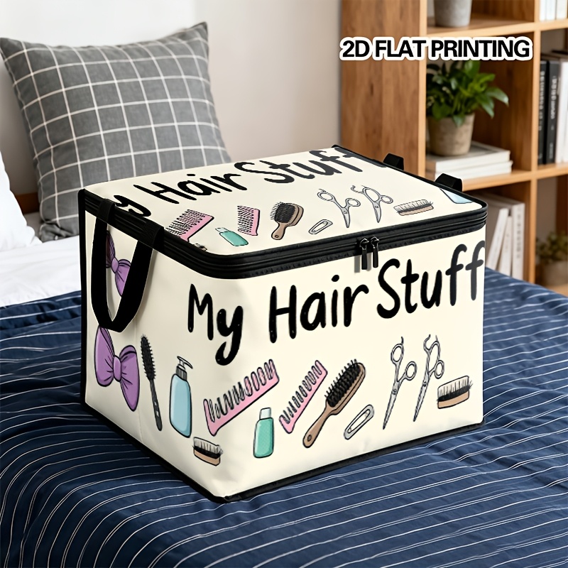 TEMU 1pc Bedside Storage: Care Products - Soft Fabric Storage Box. Large Capacity With Zipper, Foldable Container, 2d Flat, Household Storage Box,
