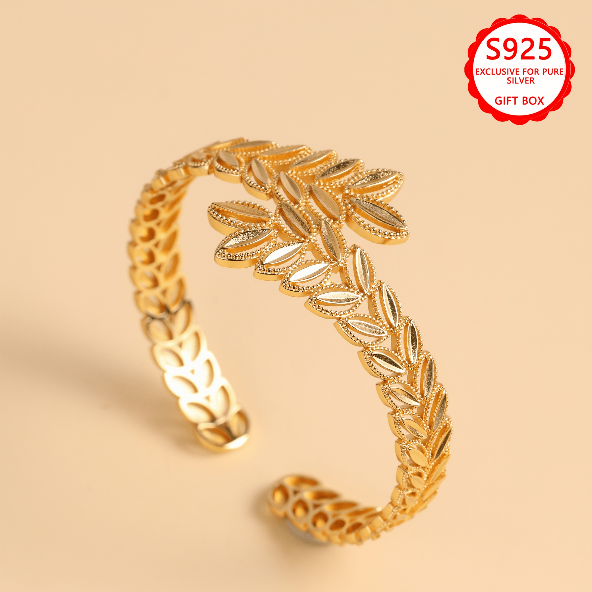 Image of 925 Silver High-end Wheat Ear Opening Bracelet With Luxurious Design, Retro Bracelet Suitable For And To , As A Holiday Anniversary Christmas Gift To Girlfriend Or Wife