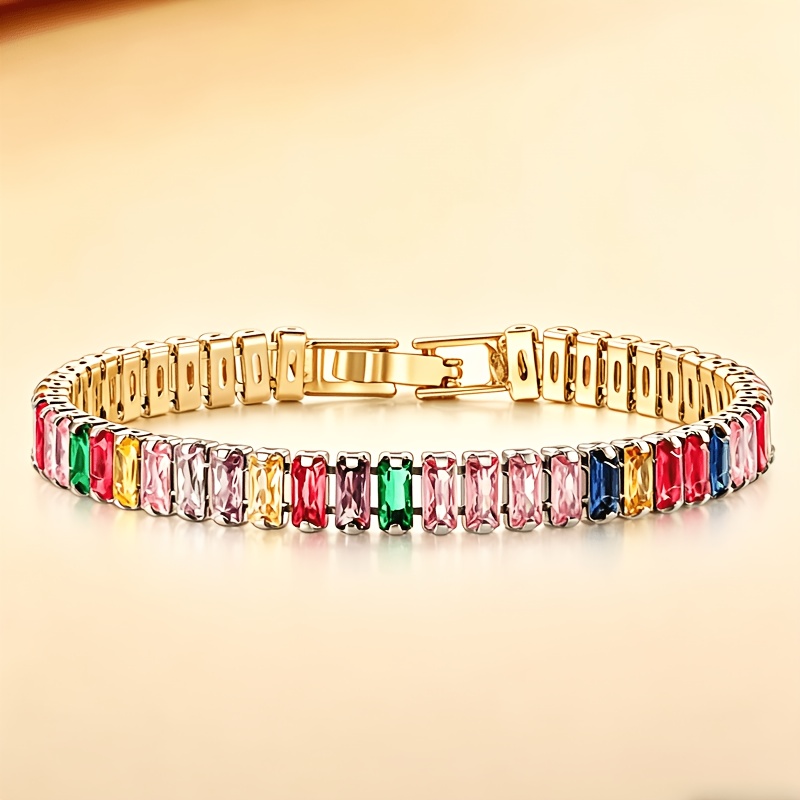 TEMU Pulsera bohemia centelleante de 1 pieza con eslabones y piedras preciosas, joyería con circonitas sintéticas brillantes incrustadas para mujeres