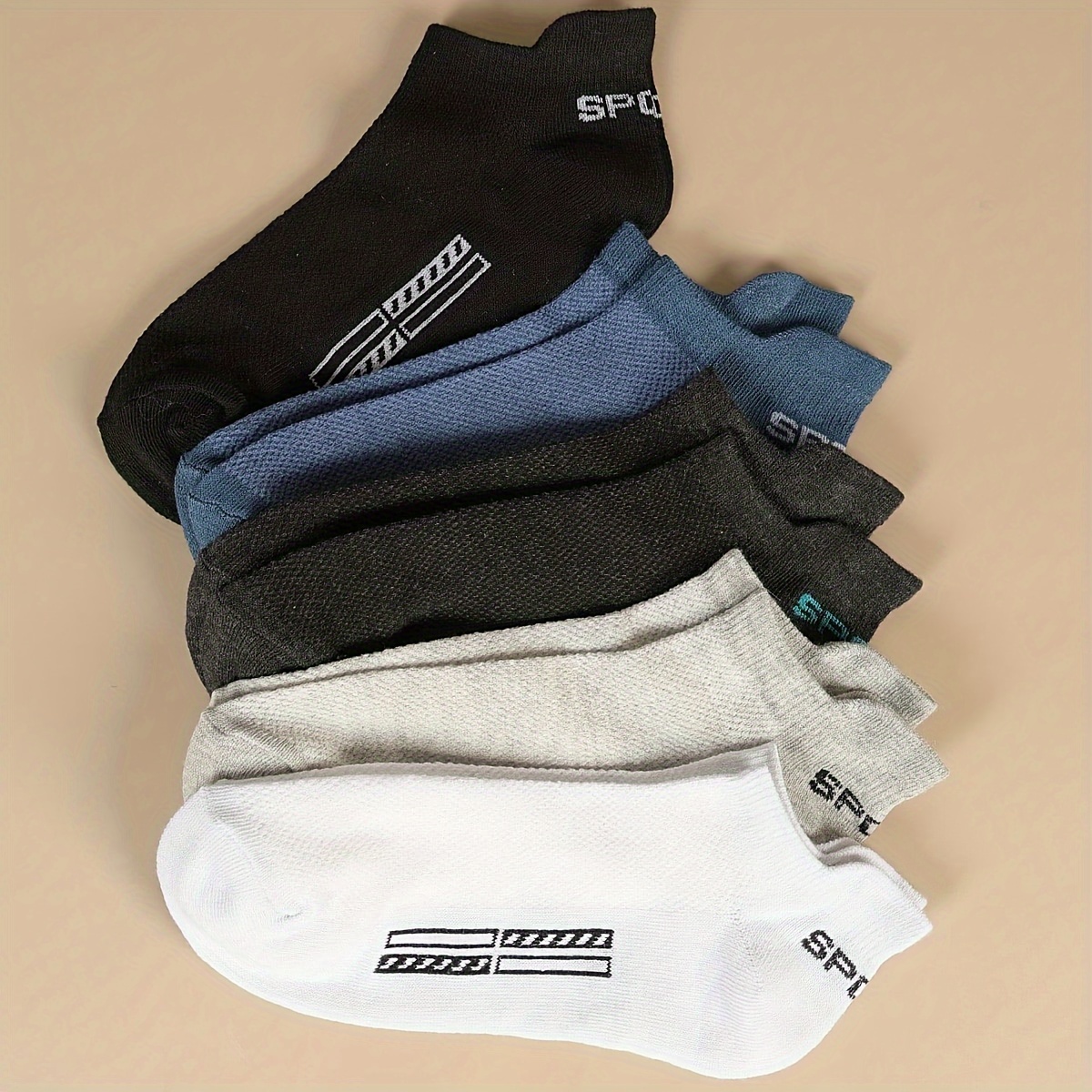 Image of 5 Pairs Mixed Colors Men's Short Socks Casual Sports Breathable Mesh Sweat-absorbing Men's Socks, Sweat-resistant