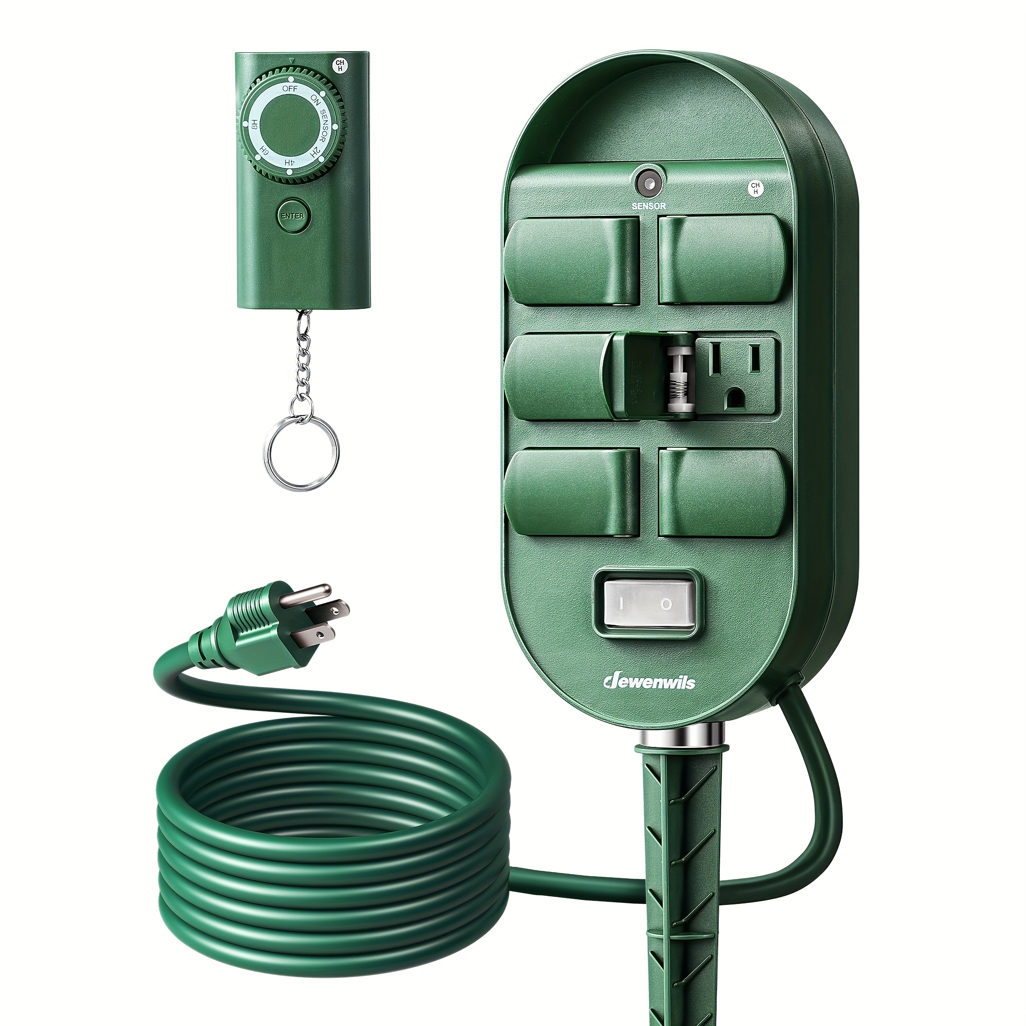 TEMU Outdoor Timer Waterproof, 6 Grounded Outlets, 6ft Extension Cord, 100ft Wireless Remote Control, Photocell Dusk To Dawn Timer For Lights, Yard,