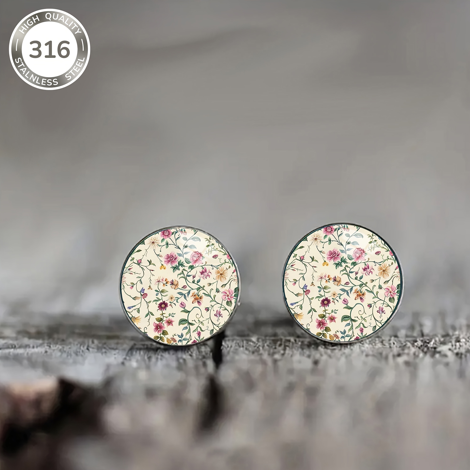 Image of 1 Pair Of Green Vine Flower Pattern Steel Ear Studs, Retro Suitable For Men And Women Party Vacation Wear Jewelry Earrings