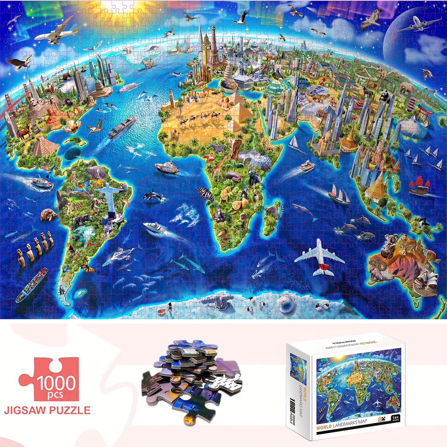 

1000 pièces Puzzle de géographiques, 15x20 pouces Rectangle, épais et , Niveau de débutant, Portable, Qualité premium pour des , Idéal pour d'anniversaire, de Noël, d'Halloween, de Thanksgiving