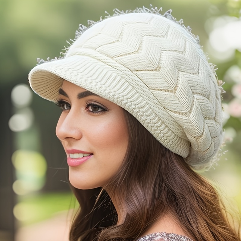 

Cozy Fleece-lined Knit Beret For Women - Soft, Warm, And Stylish Winter Accessory With Ear Protection, Machine Washable, And