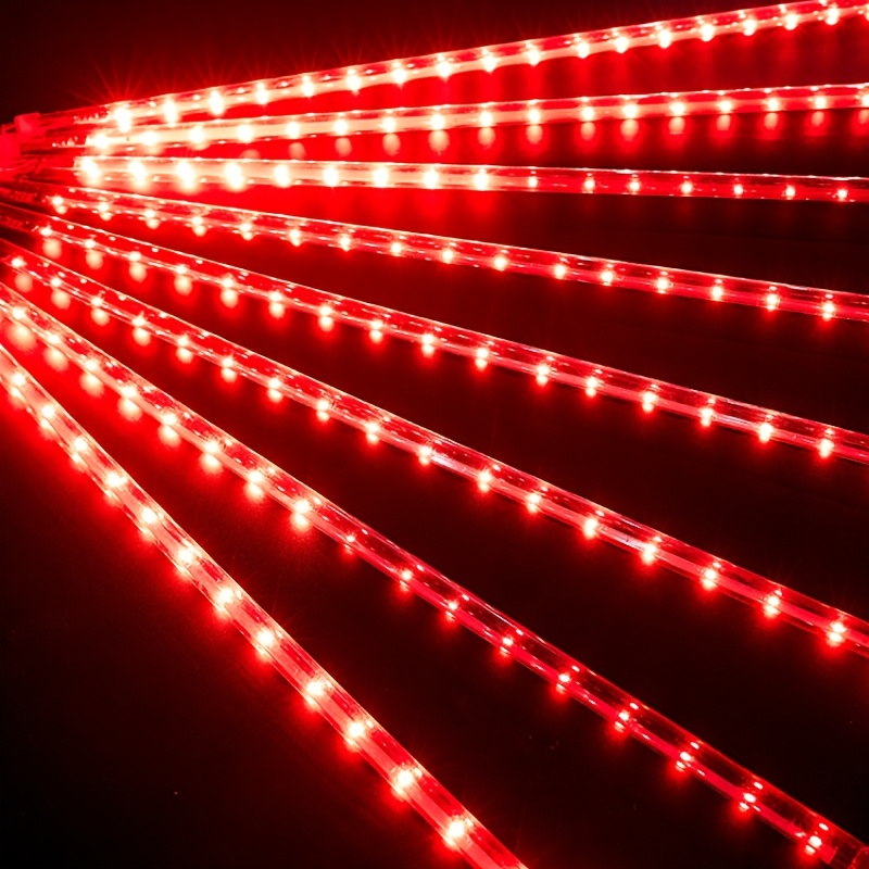 TEMU Guirlande Lumineuse Extérieure de Noël Pluie de Météores Rouge, 8 Tubes de 11,8 po LED de Coulis de Tombant, Lumières Suspendues pour Arbre pour