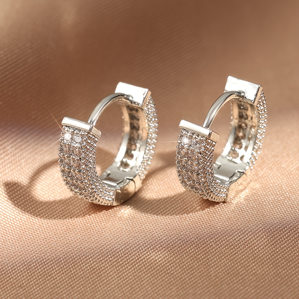TEMU A Pair Of High-end Zirconia Stone Inlaid Stainless Steel Earrings, Clasp Stud Design, Unisex Ear Ring Additions, Trendy Top Gifts For Christmas
