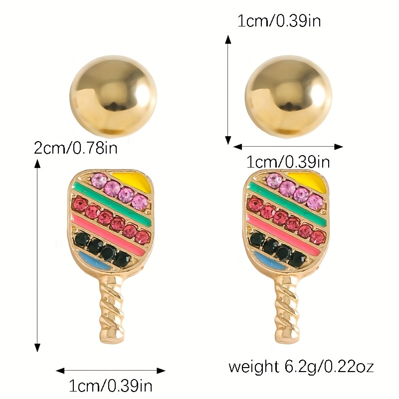 TEMU 4pcs Tennis Earrings, Colored Zirconia - Sport , Gold Plated Copper, Suitable For Casual Or Party Wear, Table Tennis Earrings, Fashion, Zirconia, Copper Plated Metal