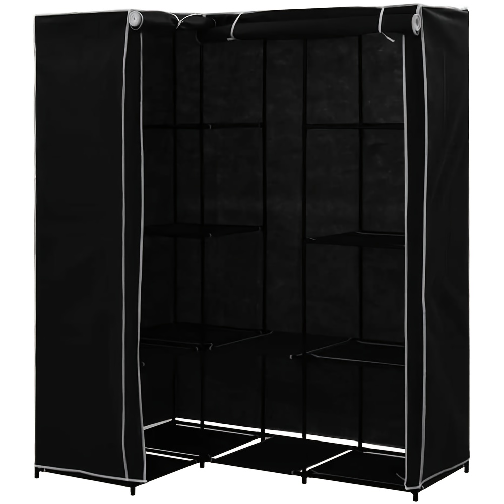 TEMU Large Black Plastic Corner Wardrobe With Metal Frame - Freestanding Space- Closet Organizer, 3.2  Cubic Feet Capacity, 27-inch Height, 88 Lbs