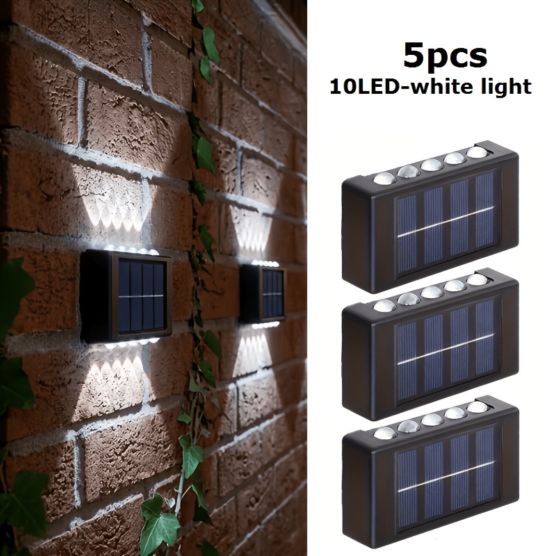 5 Packs, 10 Led Solar Up And Down Light Wall Lights, Outdoor Lighting, Outdoor Wall Decoration Lights, Household Led Landscape Lights, Suitable For Outdoor, Courtyard, Villa, Fence, Terrace, Garden