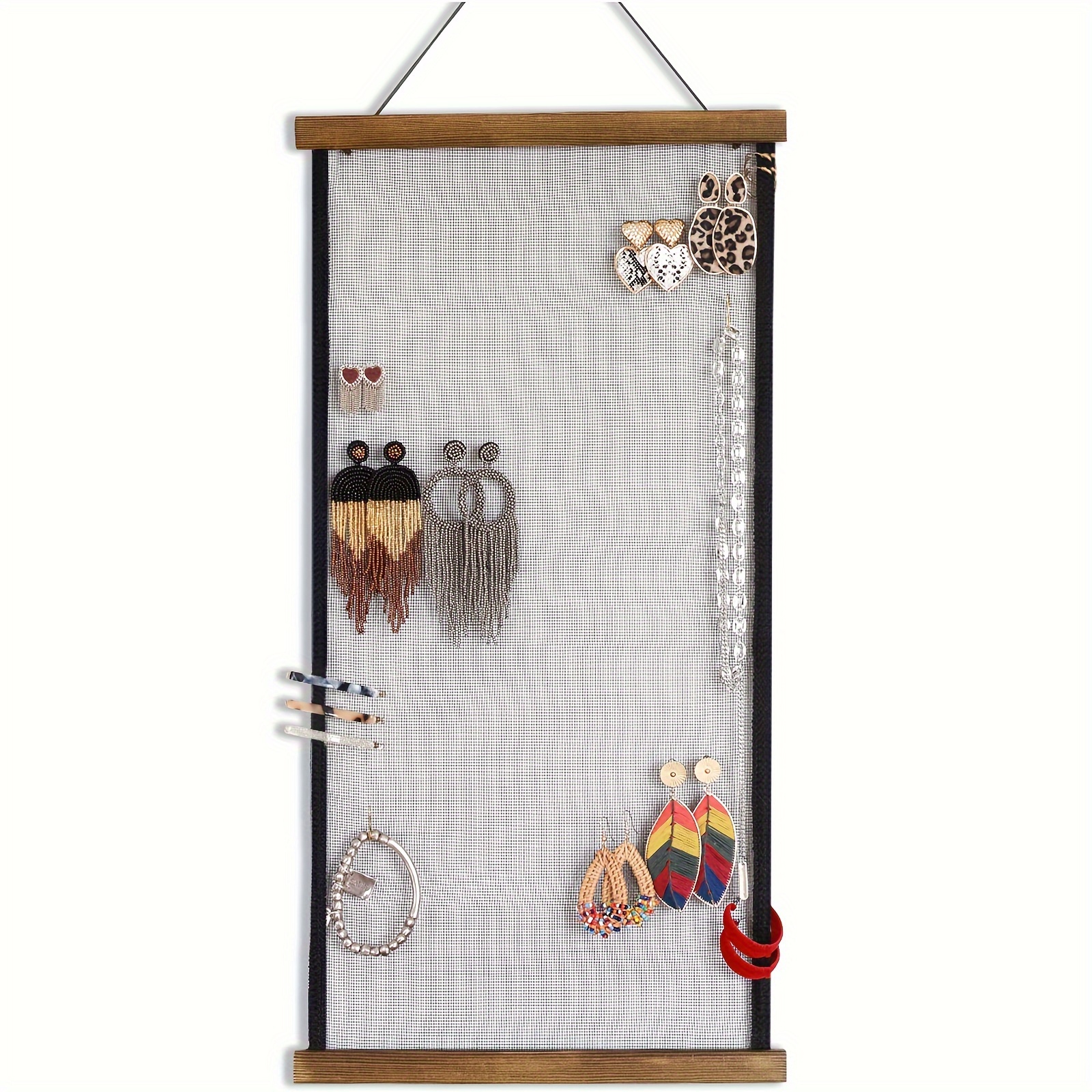 

Chic Boho Wall-mounted Earring Organizer - Wooden Jewelry Display Rack For Studs, Dangles & Necklaces - Space-saving Storage Solution For Women's Accessories, Perfect Gift Idea