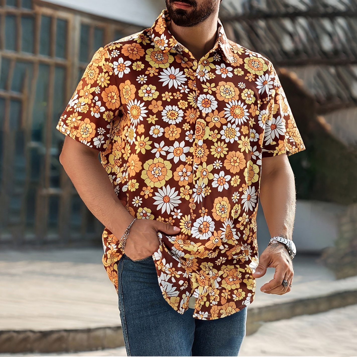 men's retro floral short sleeve shirt 70s disco - Temu men's retro floral short sleeve shirt 70s disco - Temu