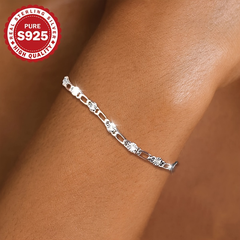 

Elegant 925 Sterling Silvery Hip-hop Chain Bracelet - Hypoallergenic, Perfect Gift For Women