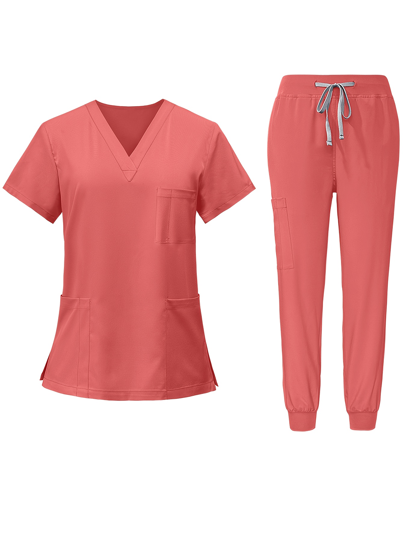 ships from the united states 2pcs set scrub suit set for women modern v neck top t shirt tapered leg jogger pants with drawstring nursing uniforms set suitable for pet   dental   nursing work etc