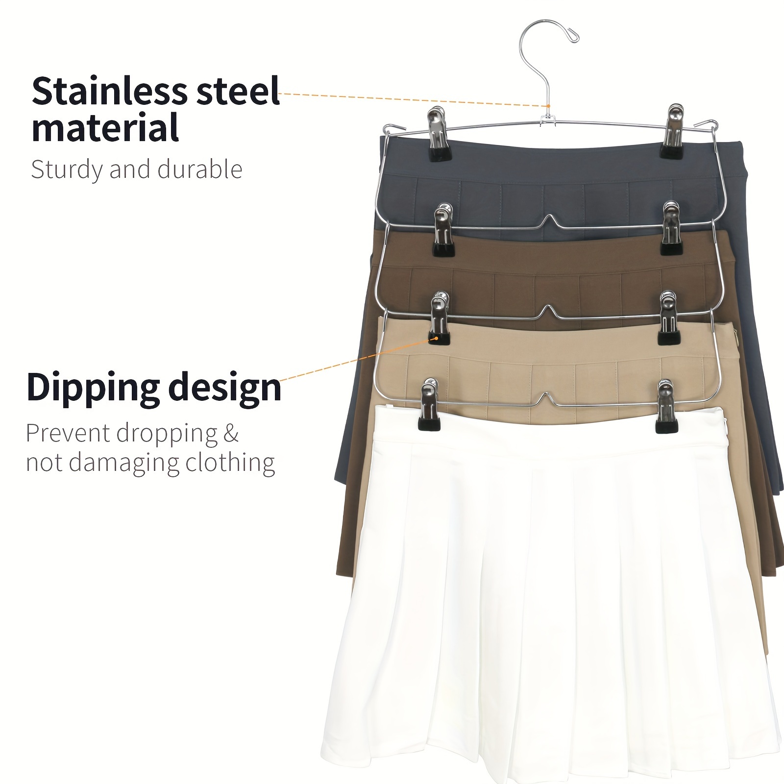 1pc stainless steel skirt and pants hanger no slip design heavy duty closet organizer with clips skirt pants hanger details 10