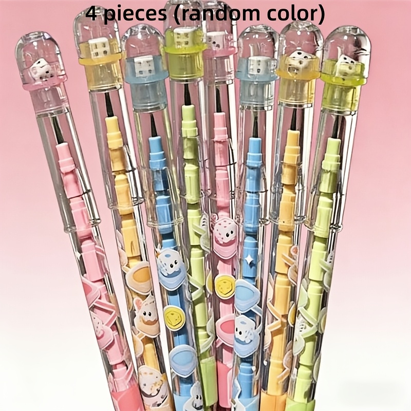 Image of 4 Random Color Non Sharpening Egg Shaped Pencils, Durable Plastic Art Supplies, Writing And Painting Without Stains, School Office, Family Travel, Portable