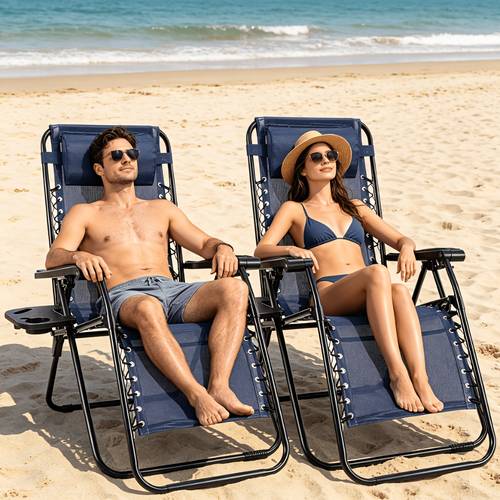 2pcs zero gravity folding lounge chair set or 1pc portable beach chair set portable beach and camping chair with cup holder and adjustable headrest for use at the pool or outdoors sold separately
