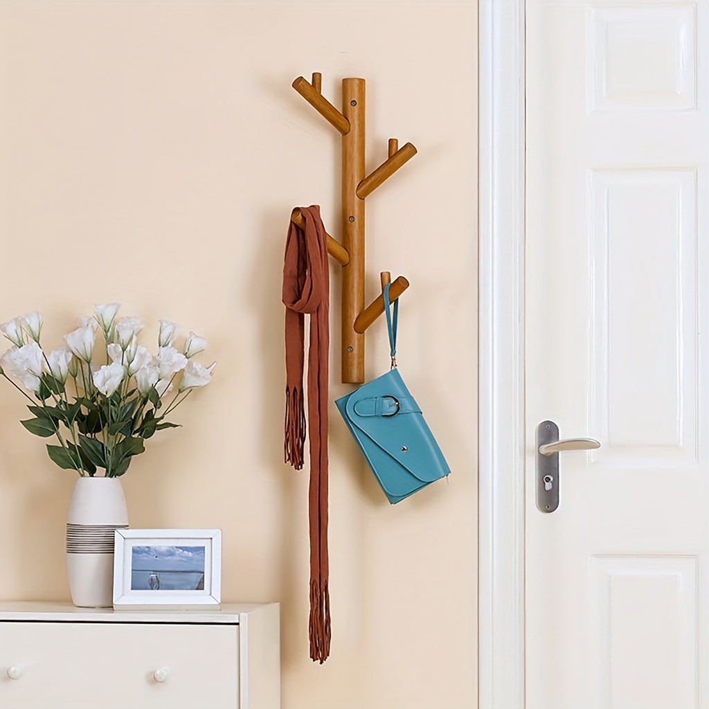 

1pc Tree-shaped Coat Rack - Sturdy All-solid Wood, Wall-mounted, Multi-functional Hooks, Elegant Simple Design - Perfect For Bedroom, Living Room, Beech Wood, Natural Color, Nordic Style