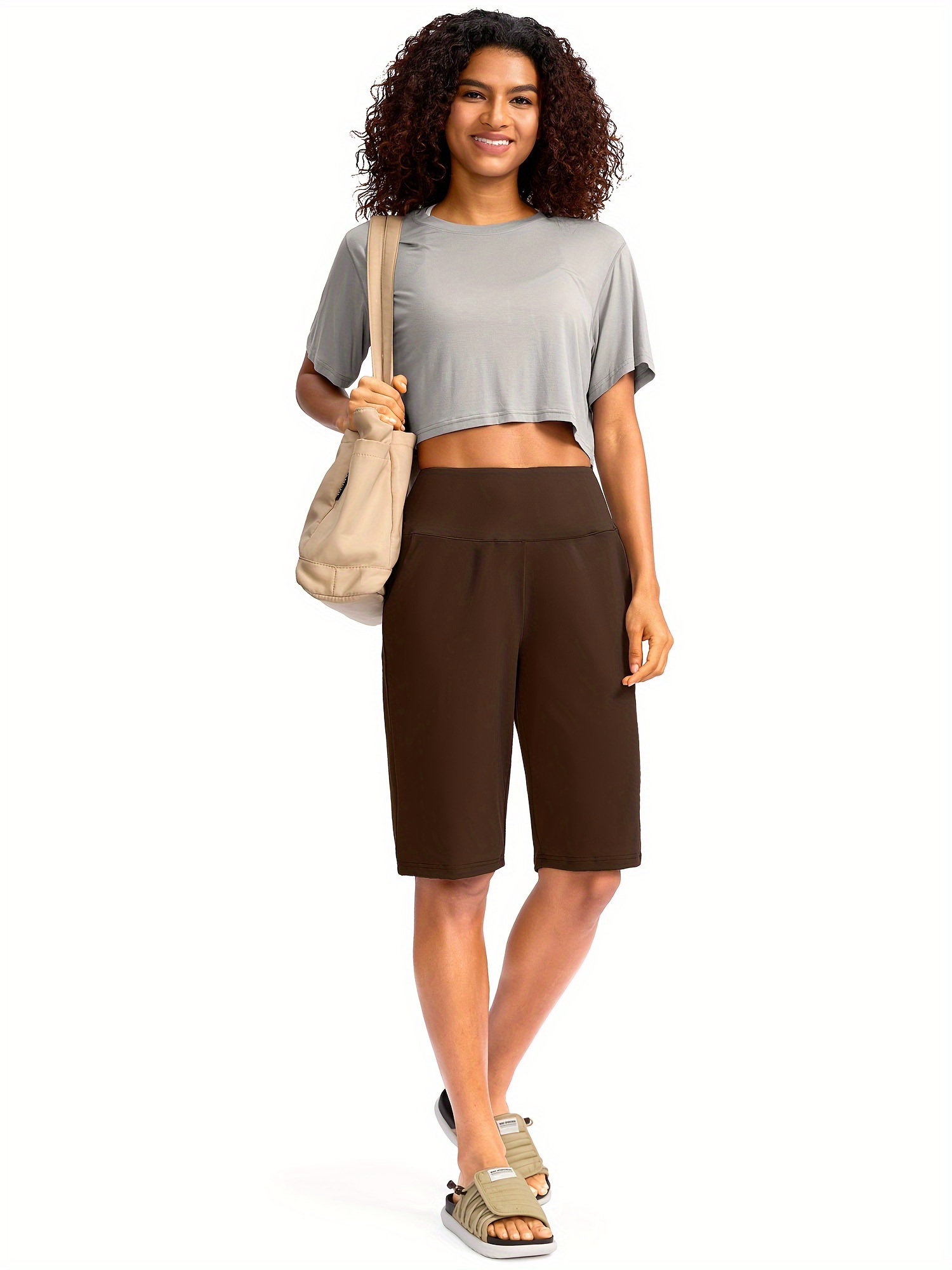 womens 12 bermuda long shorts pockets high waisted stretch Temu