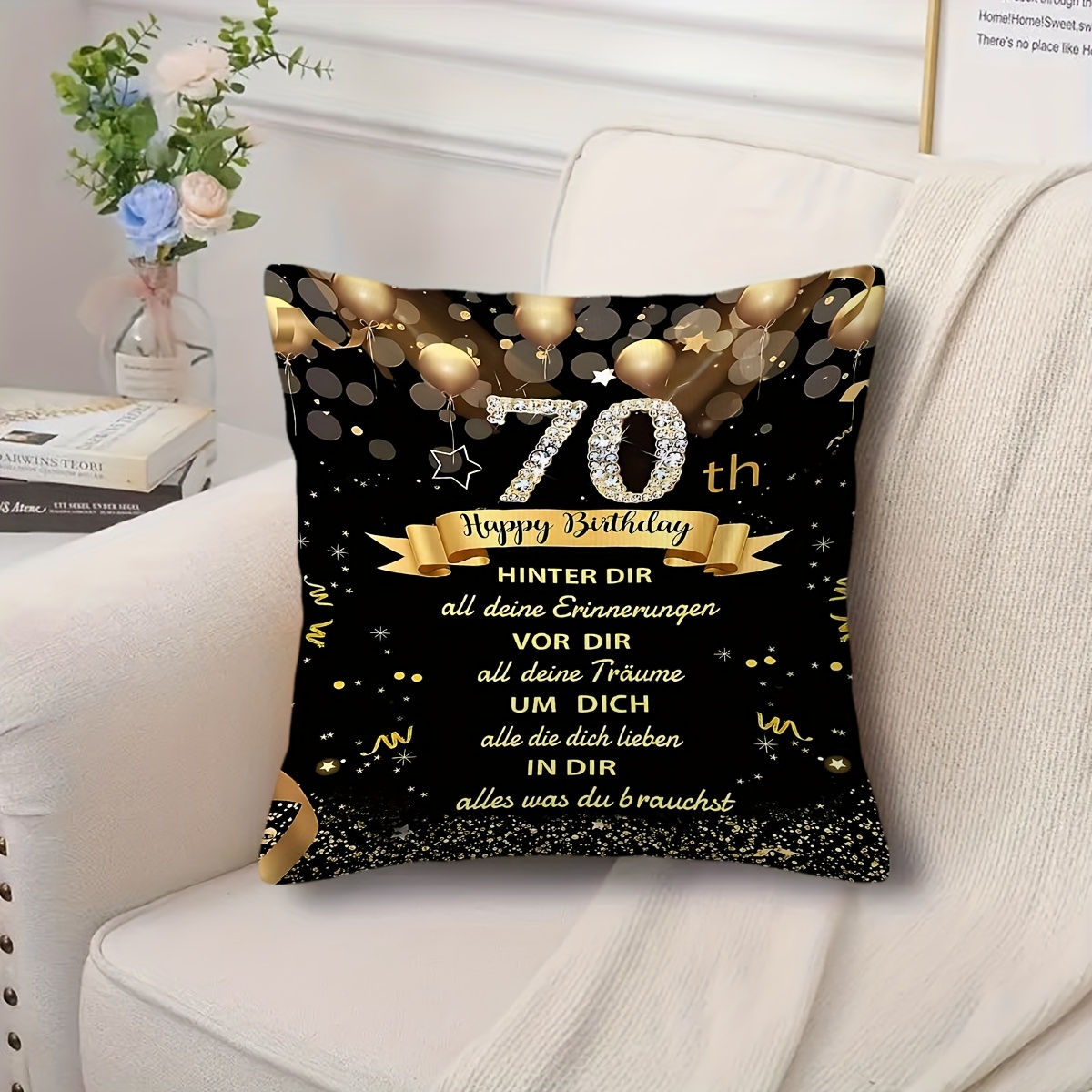 TEMU 1 Stück 70. Geburtstag Feier Kissenbezug, Funzelnde Goldballons & Diamanten Design, Weicher Plüschkissenbezug, Einseitiges Druck, Reißverschluss