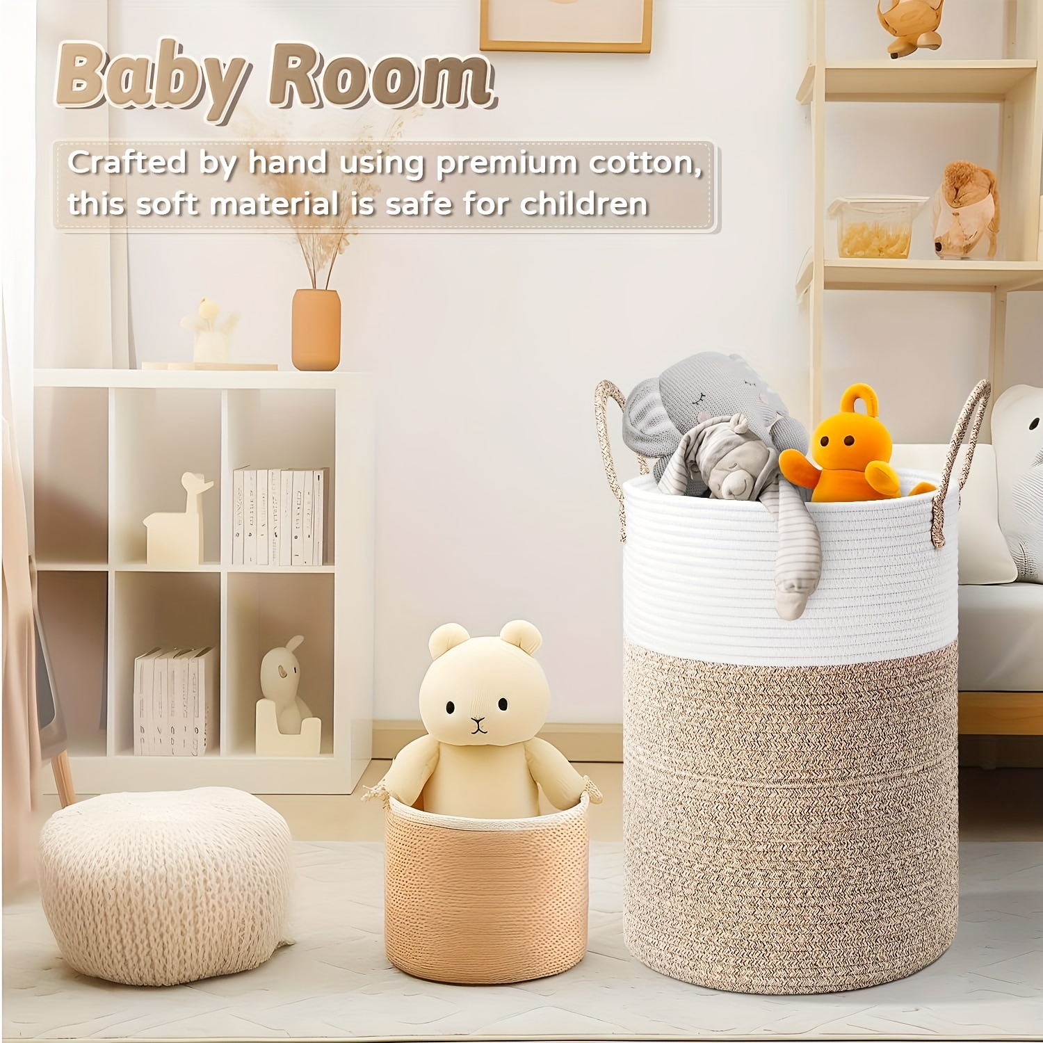 

Laundry Basket, Woven Cotton Rope Laundry Hamper, 60l For Decorative Storage Of Dirty Clothes, Toys And Blankets In Bathroom, Baby Room And Living Room