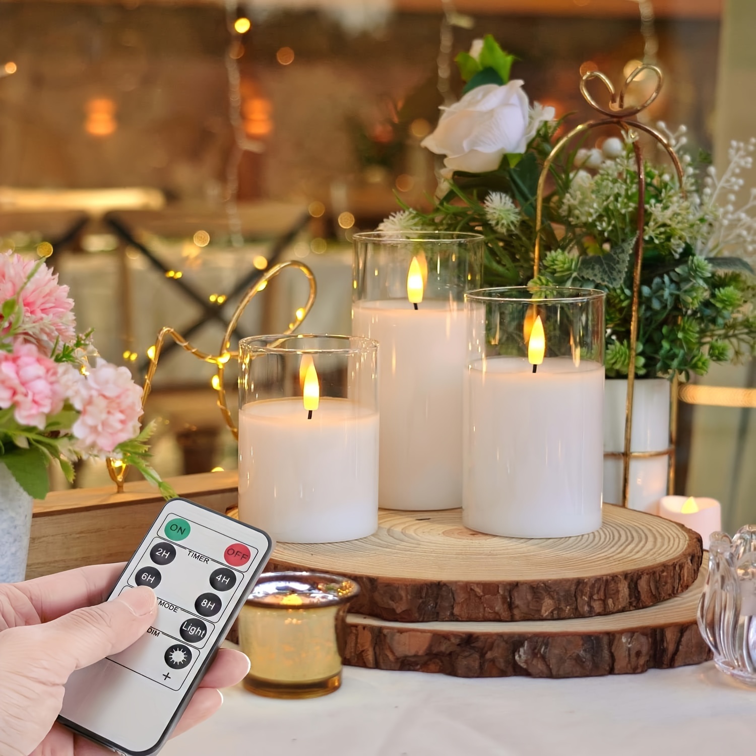 3-PACK Grijze Gouden Witte Elektronische Rookloze Kerstkaarsen met Afstandsbediening, Timer 2/4/6/8 Uur