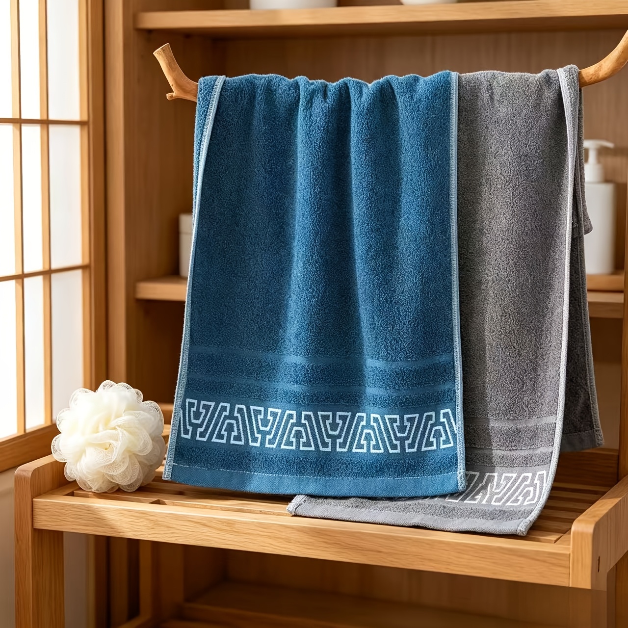 2pcs thick and soft cotton towels comfortable and     shedding suitable for home gym beach christmas thanksgiving use embroidered geometric patterns high quality towels   for family use