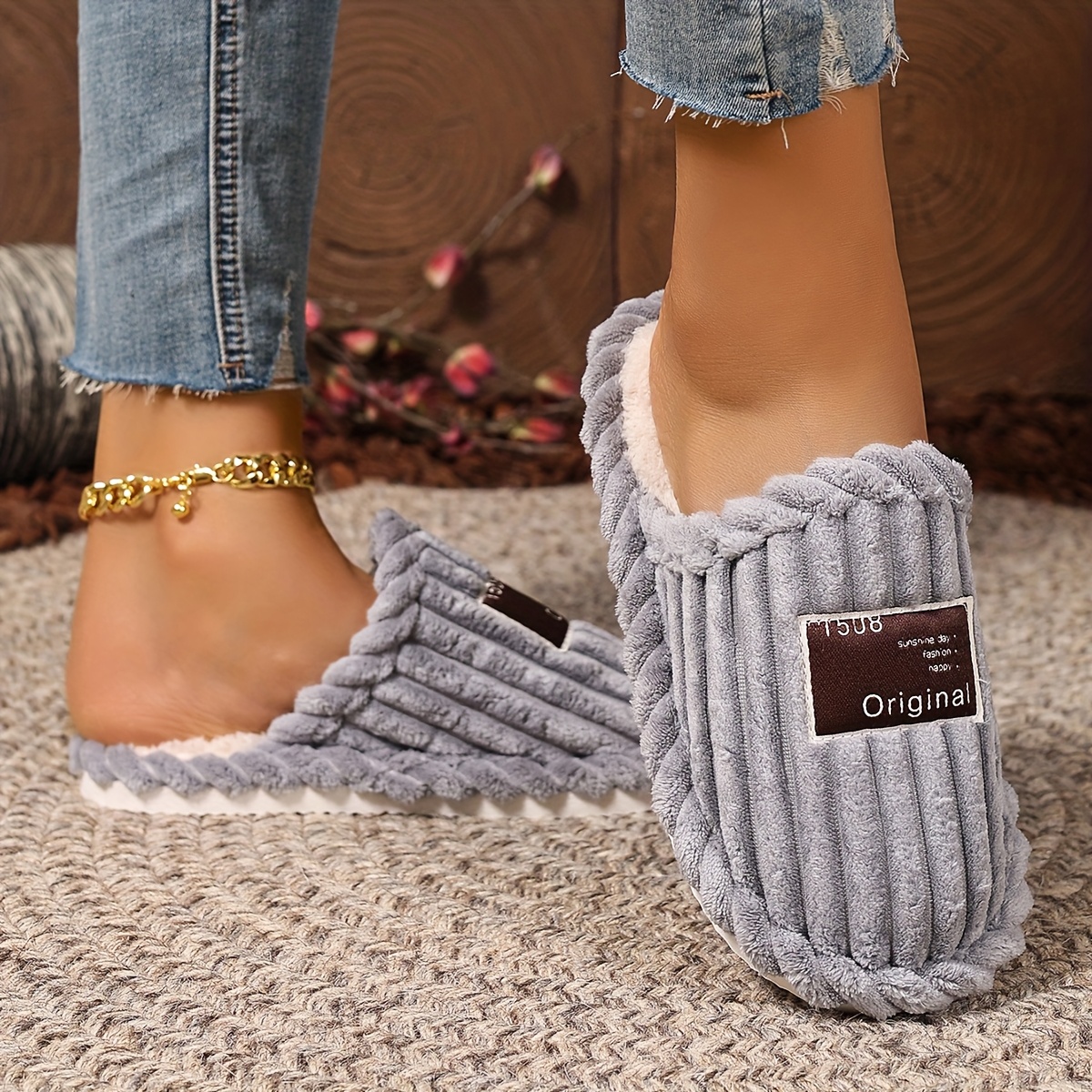 Soft Fabric Slip-On Slippers with Fluffy Lining - Warm, All-Season Home Slippers for Couples, Perfect Holiday Gift, Hand Washable, Non-Dry Cleanable, EVA Sole, Allseason Slippers|Soft Fabric Slippers|Eva Sole Slippers