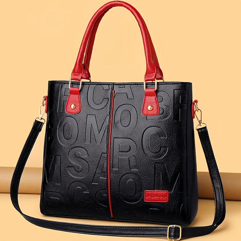 TEMU 【新商品】トレンドのエンボス＆デボス加工デザイン レディース ファッション シングルショルダーバッグ。万能な大容量、レターマッチングが簡単。レディース クロスボディバッグ、ク バッグ、多機能でトなトートバッグ。通勤、ショッピングに最適なハンドバッグ。