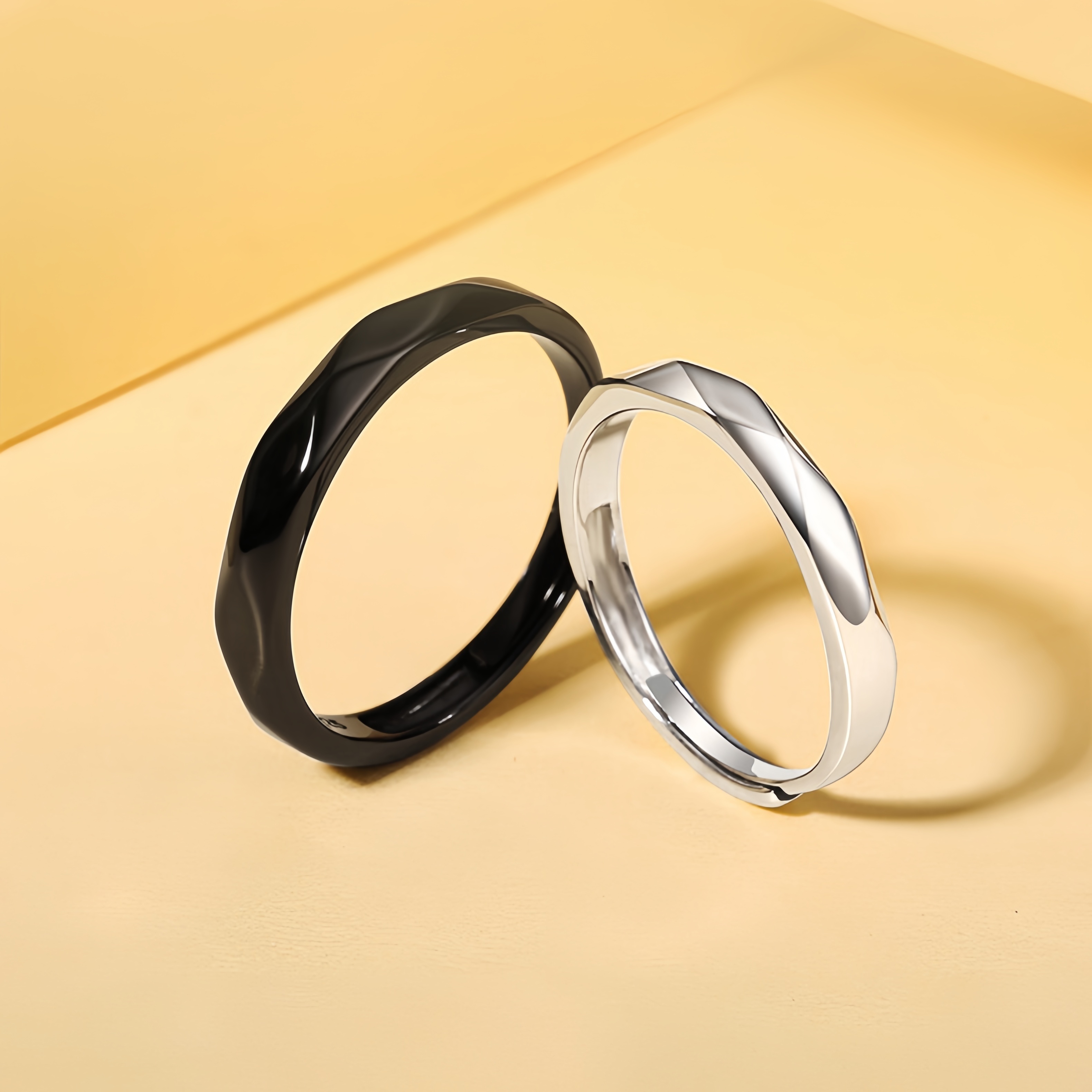 TEMU 2pcs Set: Minimalist Geometric Couple Rings - Adjustable, Design For - Perfect Birthday Gift