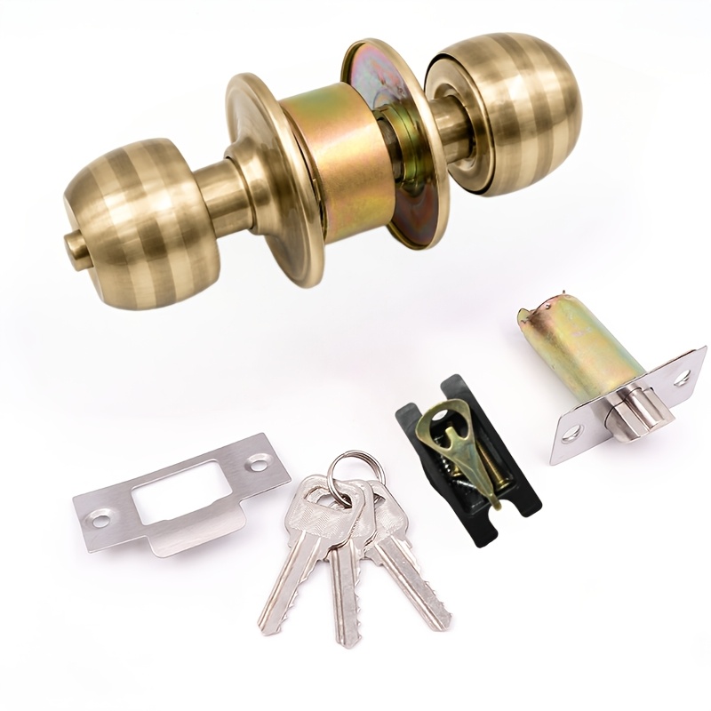 TEMU Serrure de porte sphérique dorée, jeu de serrure de porte intérieure , poignée de porte ronde, serrure de porte de chambre silencieuse, convient