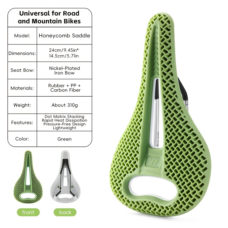 West Biking Bionic Honeycomb Bike Seat Cushion With Nickel-plated Iron Bow Wide Rear Support For Road Bikes