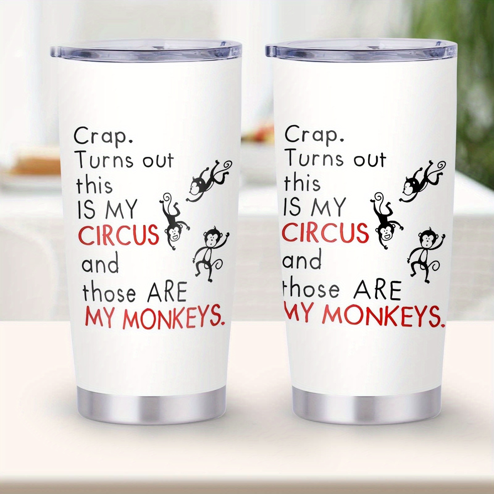 TEMU 1pc 20oz Circus Mom Theme Water Bottle Large Capacity Car Cup Double Wall Vacuum Insulated My Monkeys Gift Mug, Festival Gifts Water Bottle