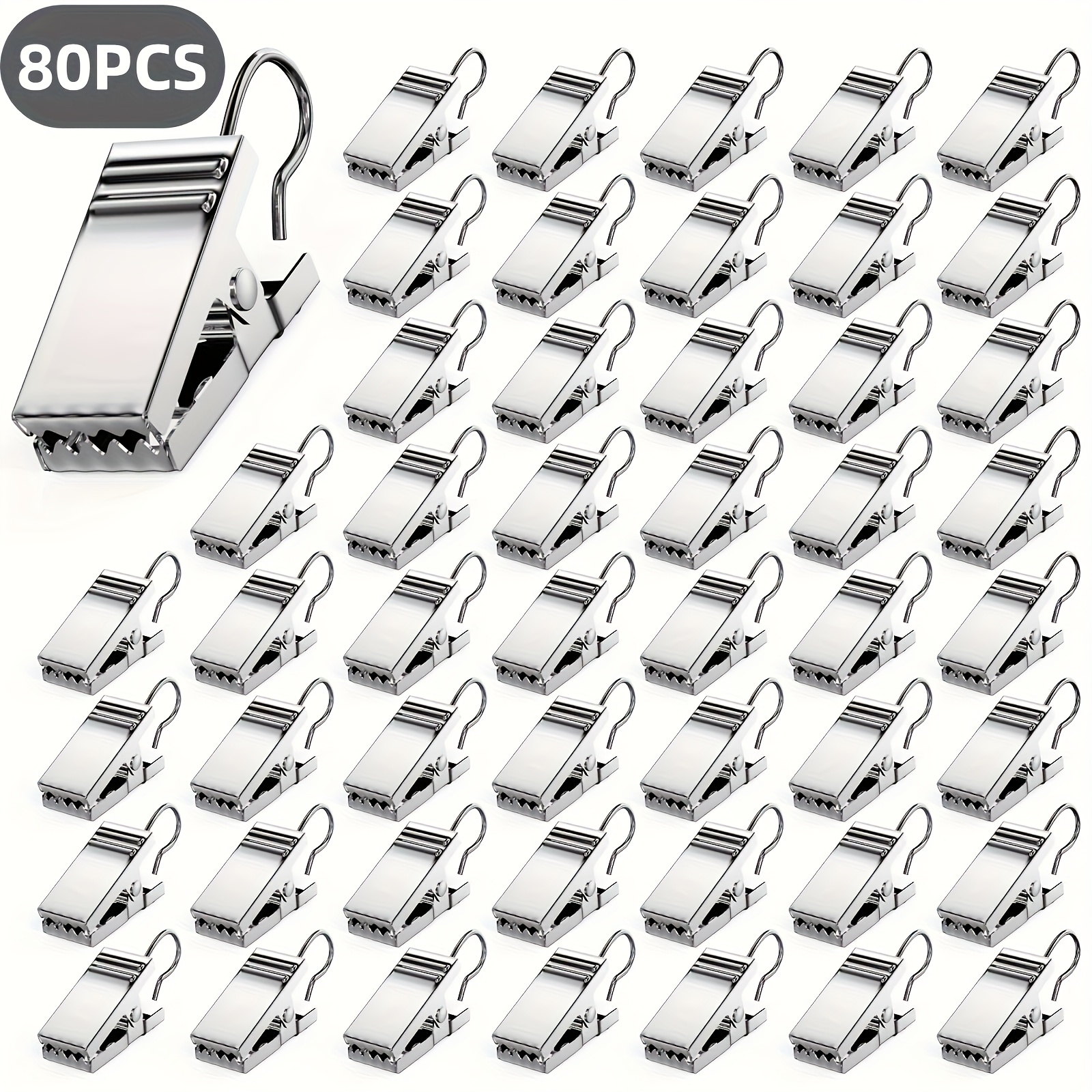 TEMU Ganchos multifuncionales para cortinas 80/40, clips de acero inoxidable con ganchos - Juego de ganchos de metal, dispositivo de almacenamiento