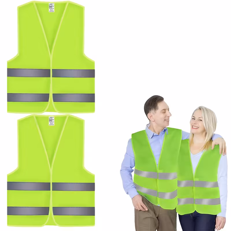 set de 2 veste de vizibilitate ridicată, jachete de vizibilitate ridicată de dimensiune standard, veste de siguranță reflectorizante pentru bărbați și femei, în neon/verde, potrivite pentru lucru rutier, construcții, alergare, securitate și pază, unisex 2
