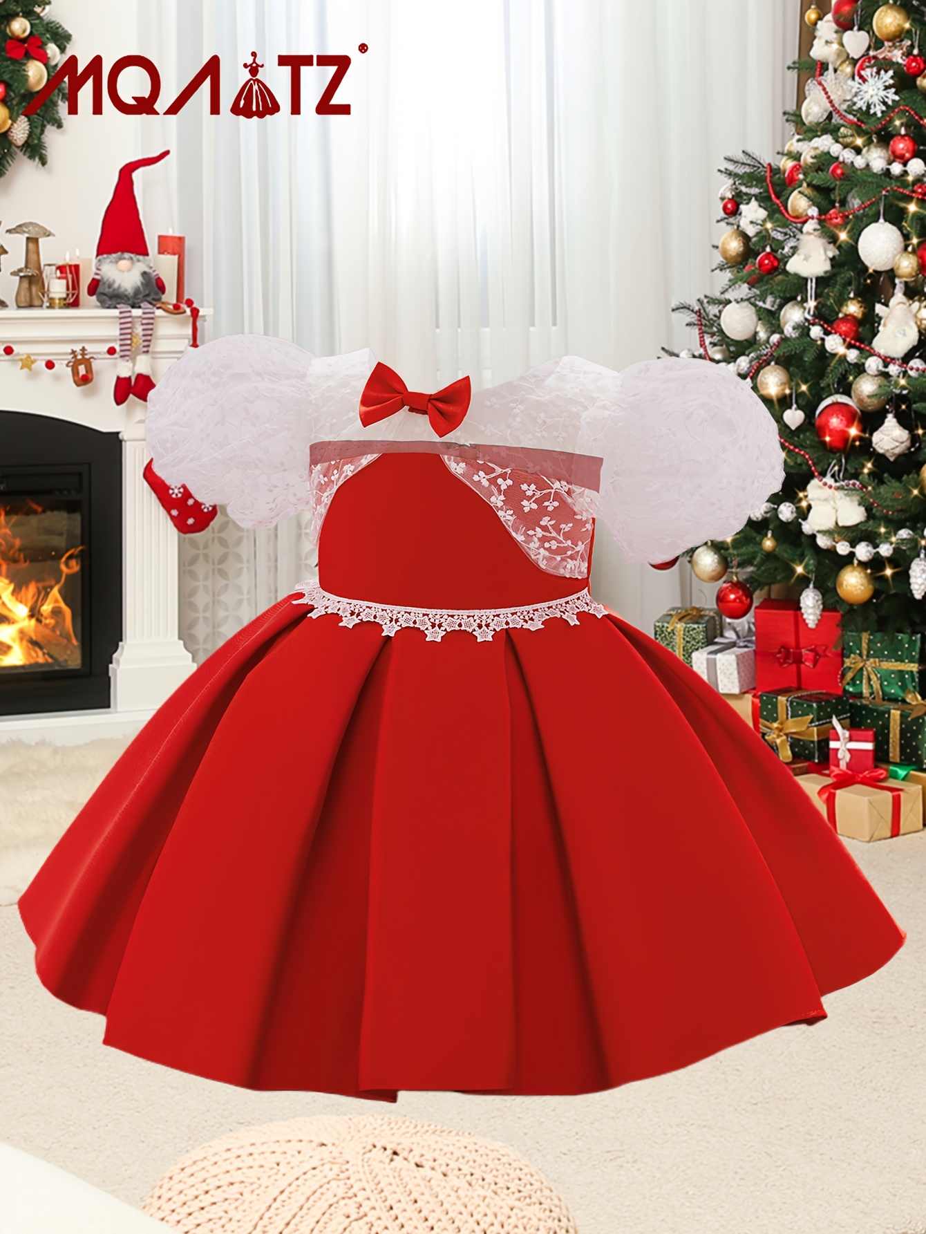 elegant little girls dress red festive holiday - Temu Spain