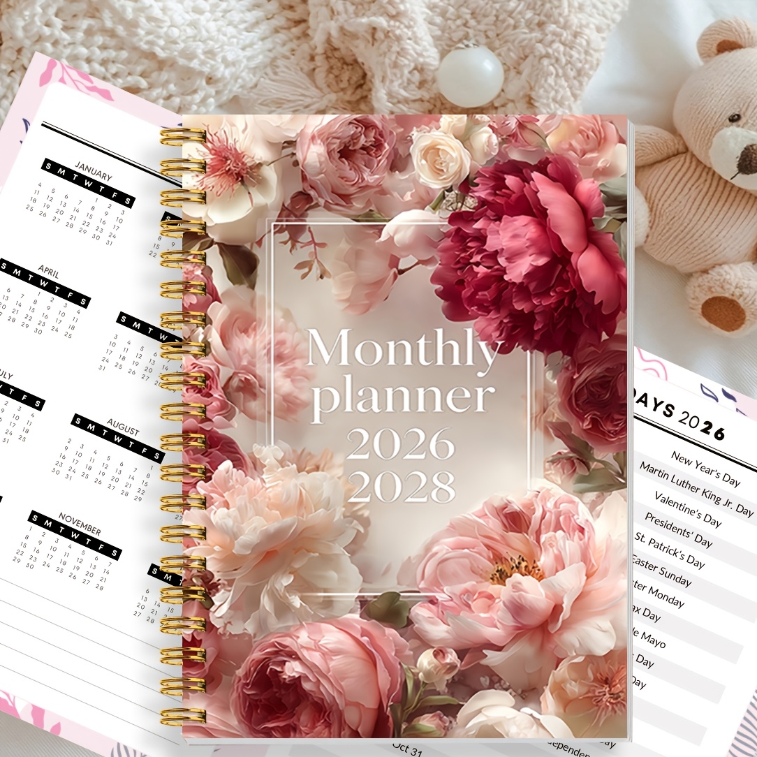 TEMU Subject Notebook Vintage A5 Floral Planner 2026-2029 | Garden Plant Pattern Monthly Schedule, Suitable For Office, Study, And Daily Life