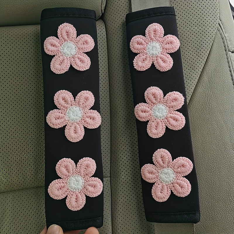 Image of 2pcs Of Floral Shoulder Pads For Car Seat Belts, Decorative Covers For Safety Belts, Designed To Prevent Chafing, Handmade Creative Insurance Covers For Women, Automotive Additions