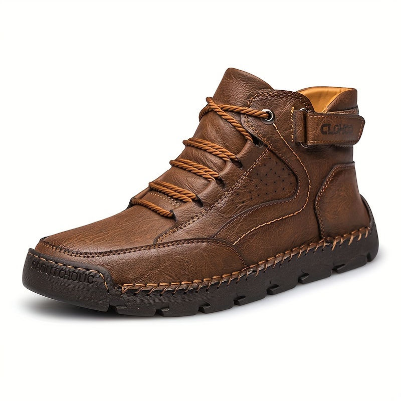 TEMU Clohoo Men's Casual Ankle Boots - Handcrafted Stitching, , Lace-up, Outdoor & Streetwear Shoes