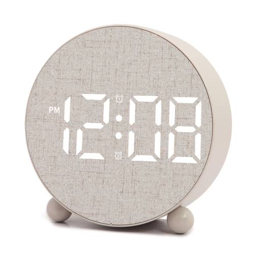 item picture led digital alarm clock with fabric texture dual alarm adjustable brightness time date temperature display silent operation usb battery powered loud alarm 12 24h display smart bedside clock for bedroom office living room desk