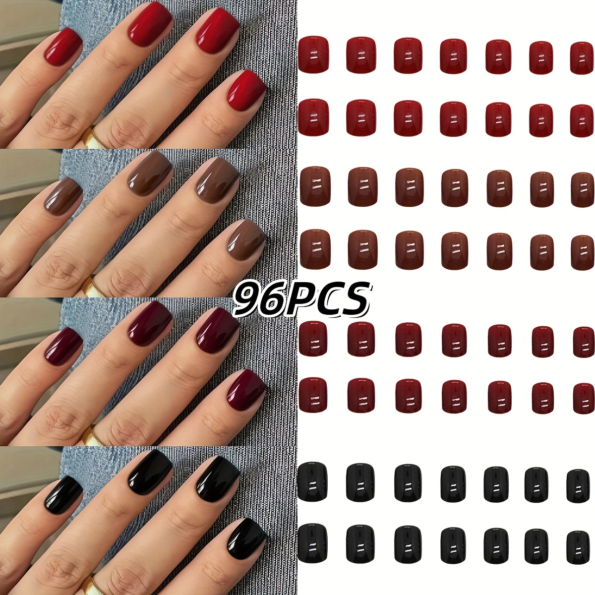 TEMU 96 pièces Palette de Couleurs Éblouissante Couleurs, Ongles Courts Carrés Élégants Toutes , Adaptés aux Femmes pour , Fêtes, Rassemblements, et