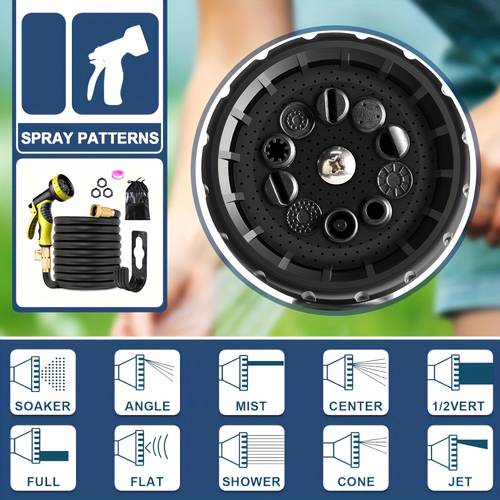 1 expandable garden hose 50ft 100ft yellow water hose with 10 functional nozzles flexible water pipe with 3 4 universal connectors abrasion resistant leak proof durable crush resistant kink free expandable hose