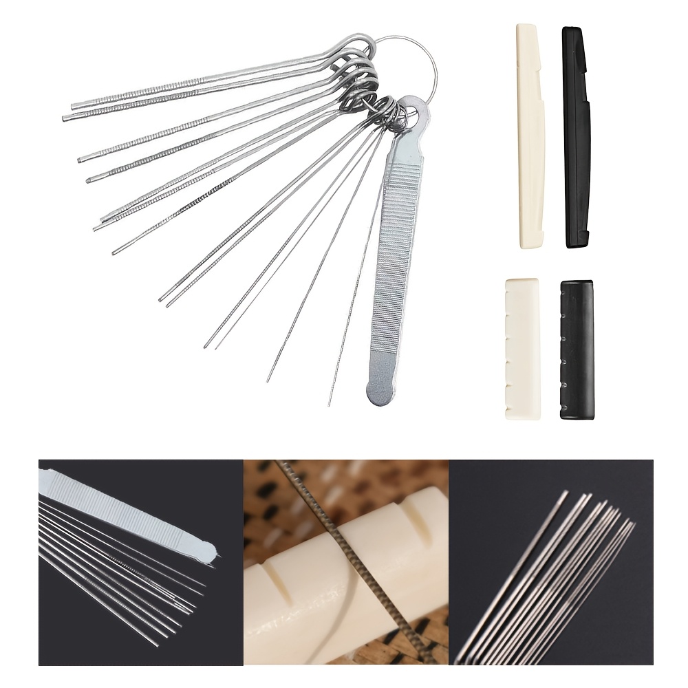TEMU Guitar Nut And Slotting File Kit, White And Black Top/bottom String Bridge Set, Luthier Repair Tools Compatible With Acoustic Electric Guitar,