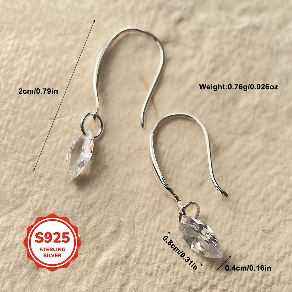 1 pereche de cârlige de urechi simple din argint 925, cu zirconiu cubic marquise mic, lucioase și drăguțe, potrivite pentru ziua de naștere, Ziua Îndrăgostiților, Anul Nou, Crăciun, Ziua Mamei sau cadouri de companie pentru sezonul școlar, oferă-le iubitei, soției, mamei, iubitului, clientului