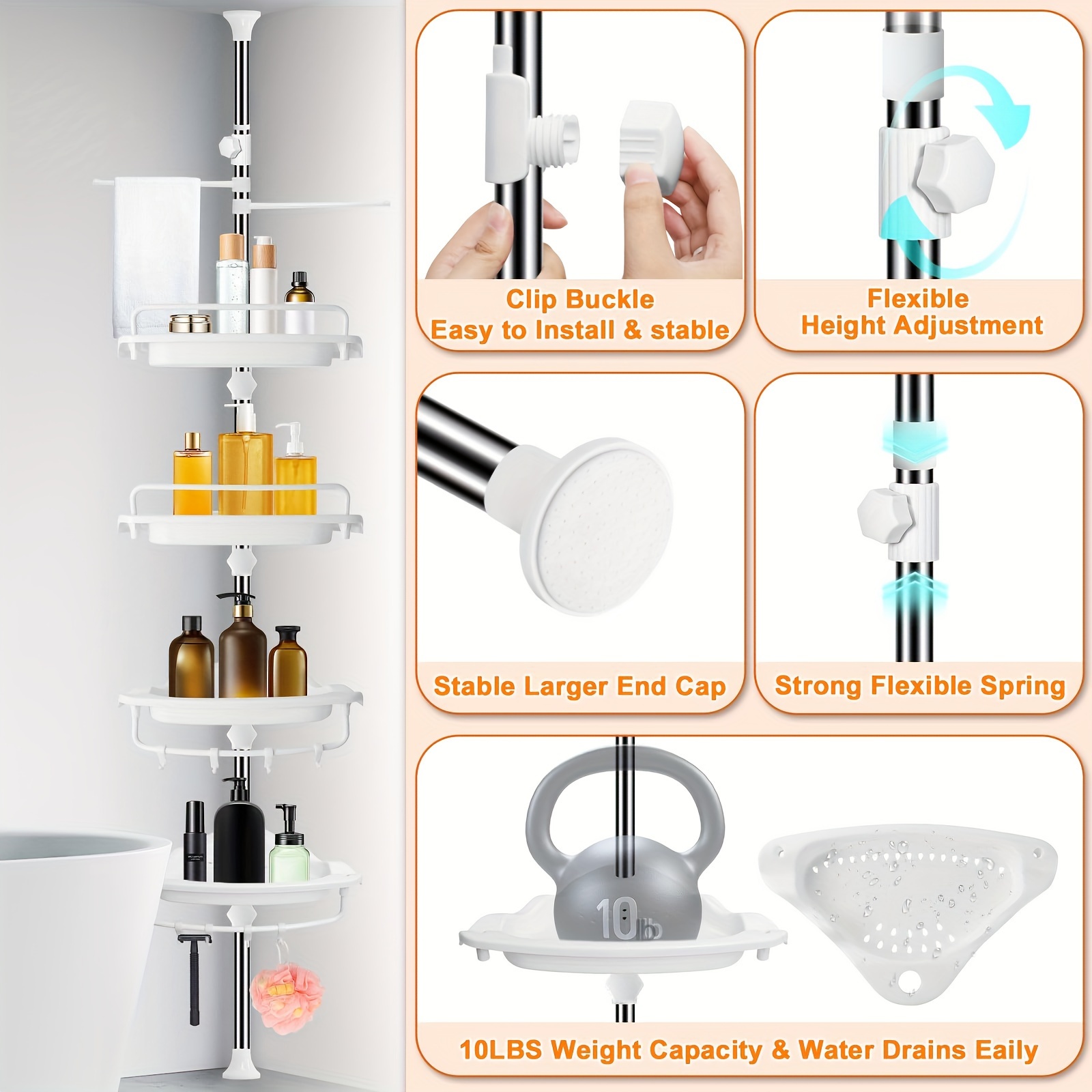 Corner Shower Shelves 4-Tier Corner Shower Caddy Adjustable