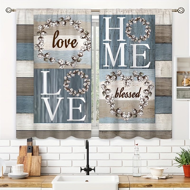 TEMU 2pcs Floral Kitchen Printed Curtains Small Short Cafe Curtain Rod Pocket Bathroom Curtain Treatments Tiers Room Office Bedroom Home Decor