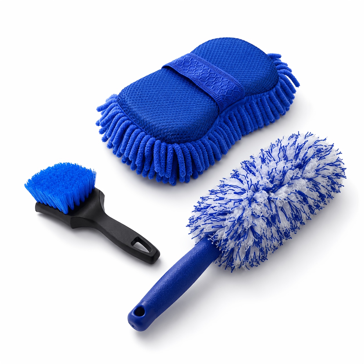 TEMU 3pcs Car Cleaning Kit: Car Wash Glove, Sponge   2 Types Of Wheel Brushes, Suitable For Home Cleaning. Chenille And High-absorbency Sponge Are