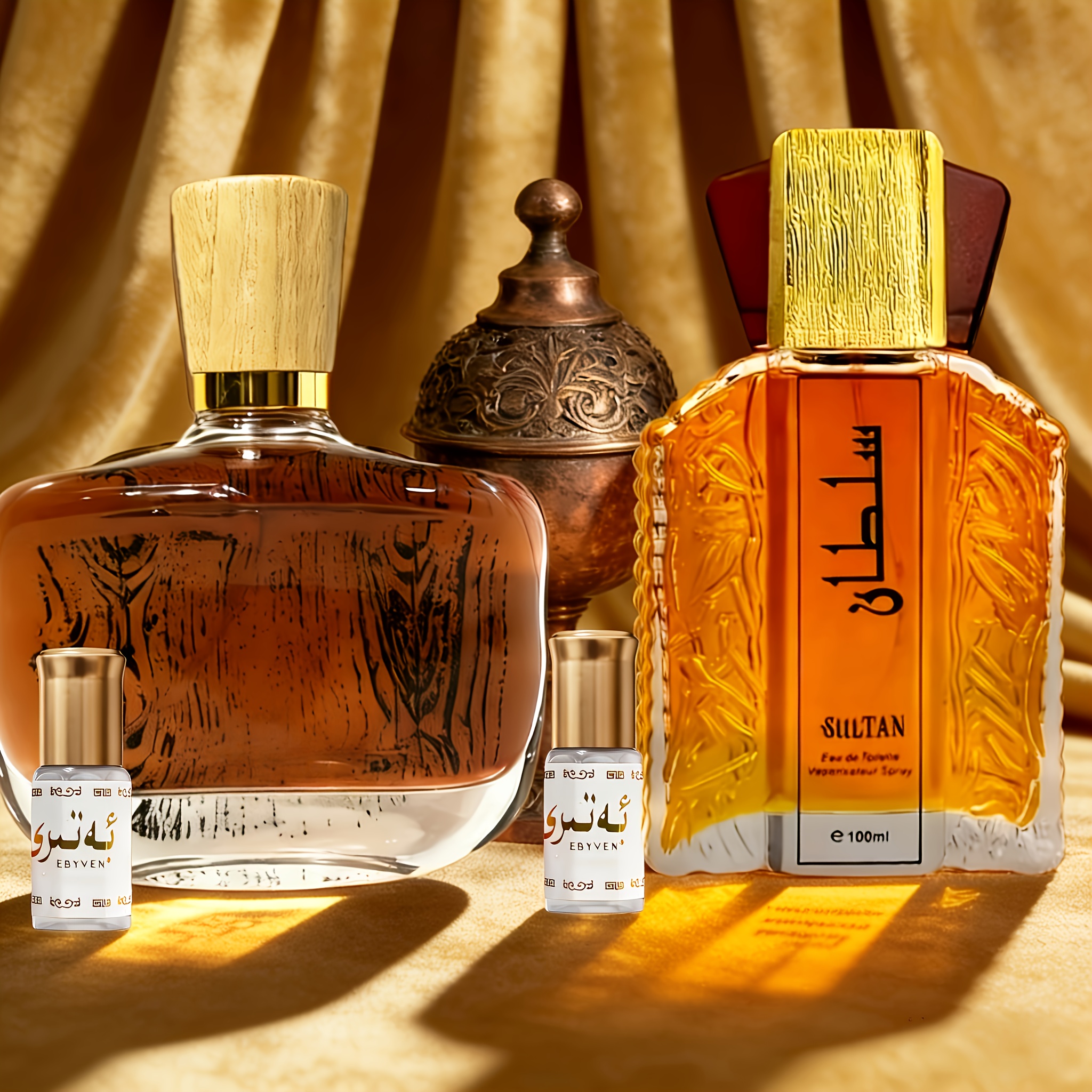 Image of Luxury Middle Eastern Dubai Oriental Fragrance Holiday Set 4 Bottles (3.38fl.oz X 2 + 0.1fl.oz X 2), Unisex Long-lasting Eau De Toilette, 2 Large + 2 Portable Mini Perfume Bottles, -occasion Gift For