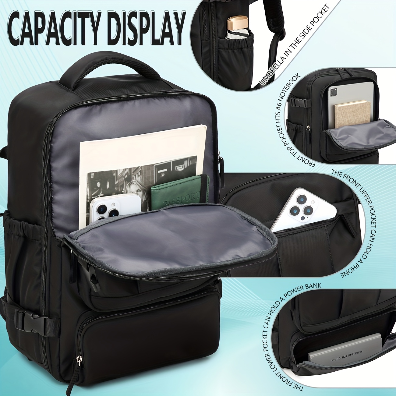 Zaino Viaggio Sottovuoto Con Ruote - 30L, Compressione A Vuoto, Per Laptop 15.6", Ideale Per Lavoro E Vacanze