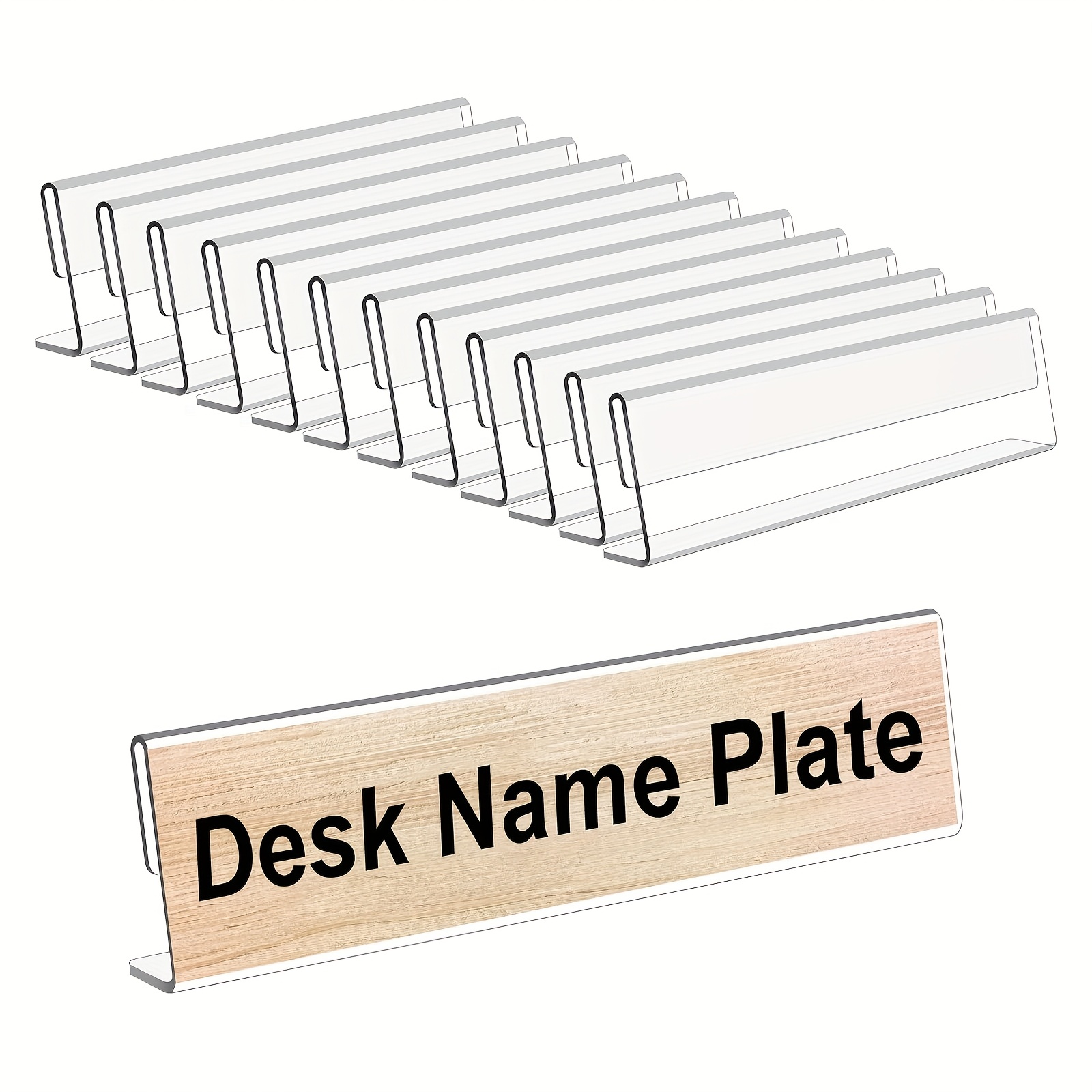12 stücke klare acryl-bürotisch-schilder, 2 x 8 horizontale schrägschrift büro-schildhalter, personalisierte leere namensschilder für büro, konferenz, geschäftsveranstaltungen und schulunterricht, büro-desk-zubehör | moderne klare namensschilder | klares acryl-material